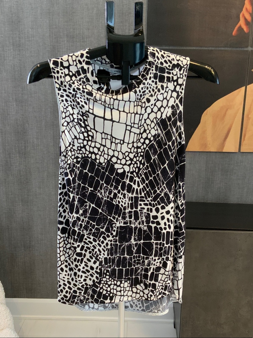 Vince Black and White Croc-Print Sleeveless Top XS